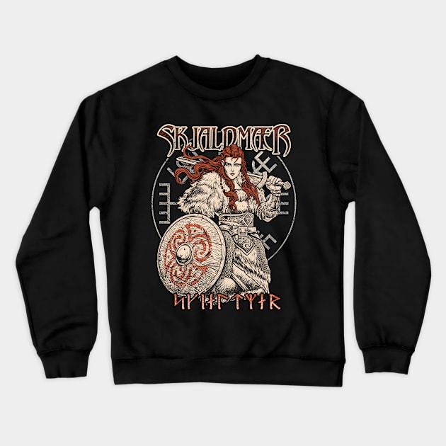 Norse Viking Shieldmaiden Female Warrior Skjaldmaer Vegvisir Crewneck Sweatshirt by Blue Pagan